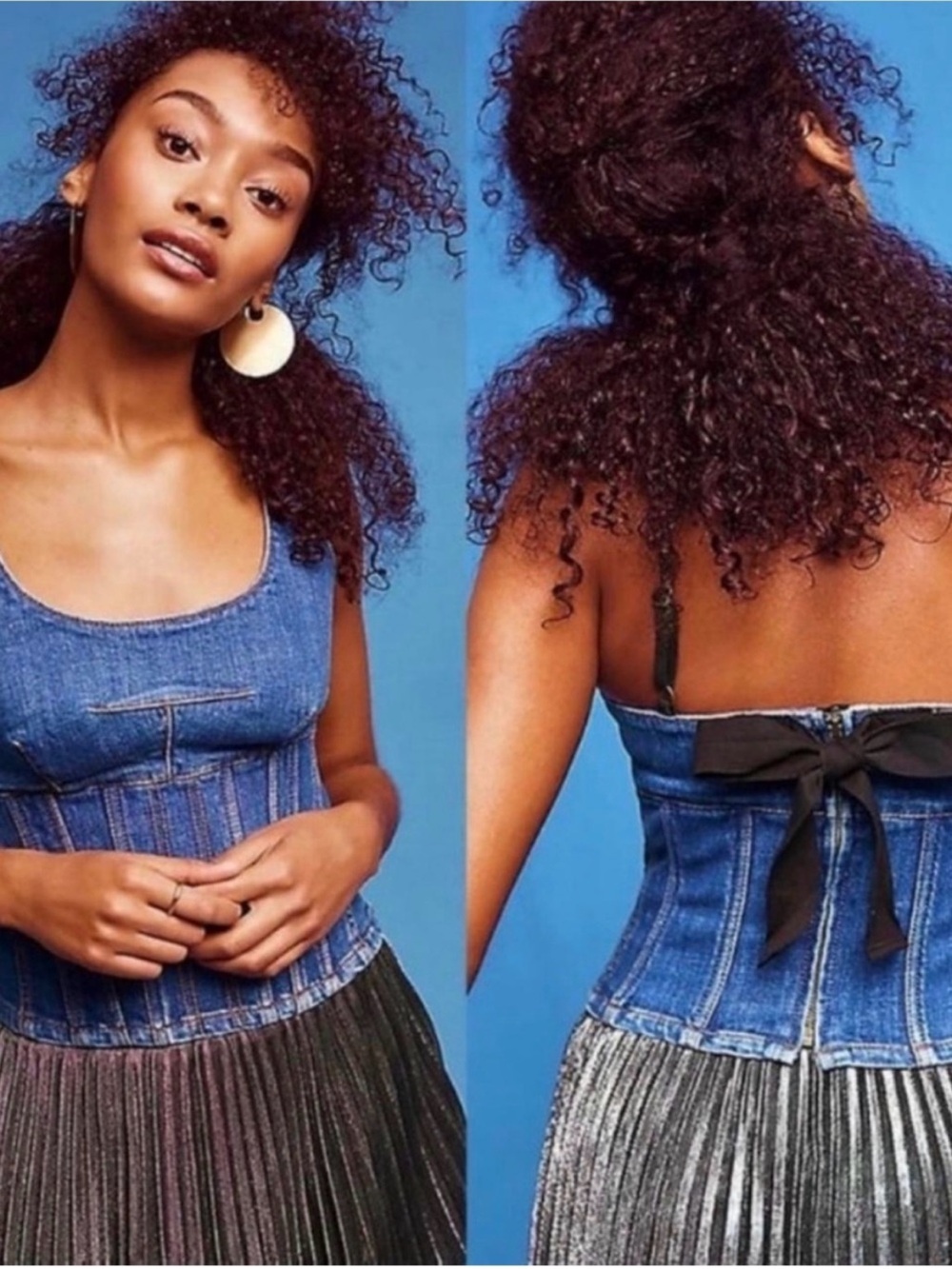 Anthropologie Maeve Denim Bow Corset Cami Top 10